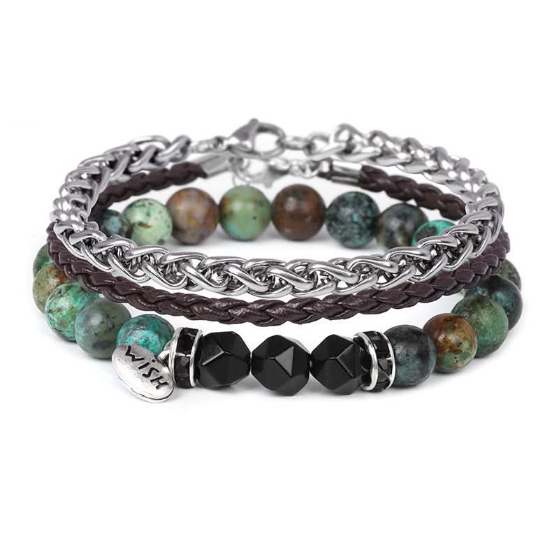 Men’s Retro 3-Piece Bracelet Set – Stylish Layered Design