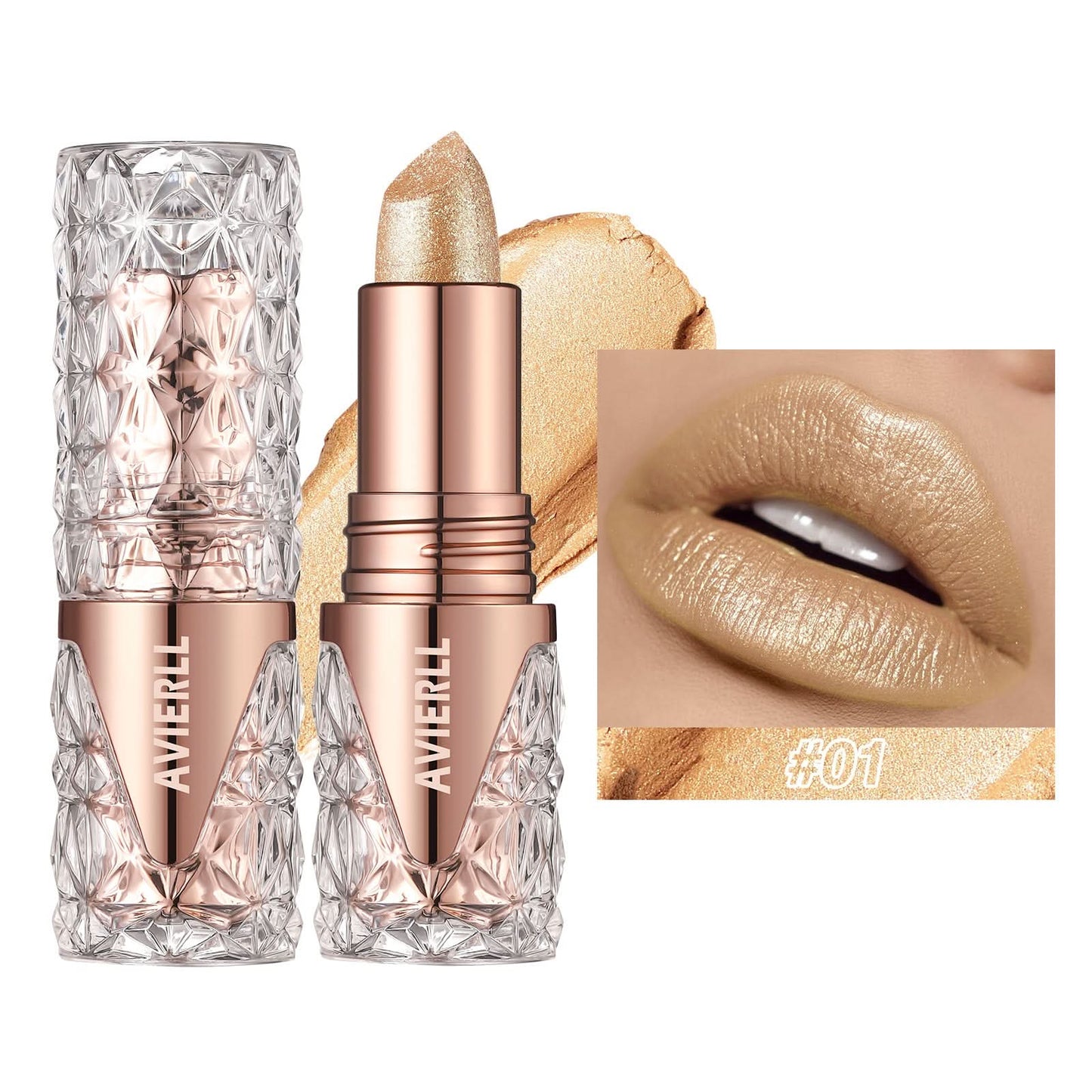 AVIERLL Glitter Lipstick – Long-Lasting, Waterproof, High-Shine Pearlescent Lip Color