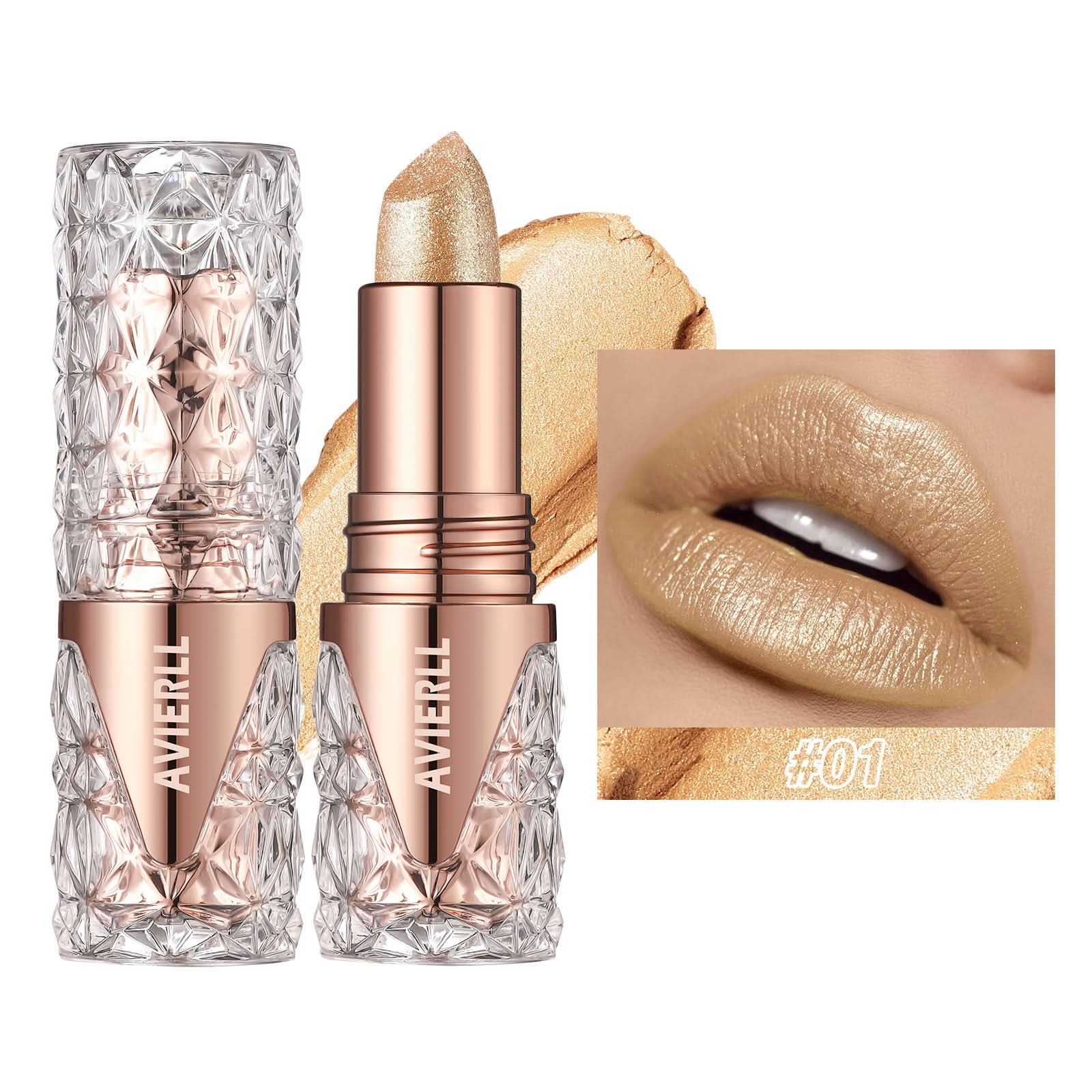 AVIERLL Glitter Lipstick – Long-Lasting, Waterproof, High-Shine Pearlescent Lip Color
