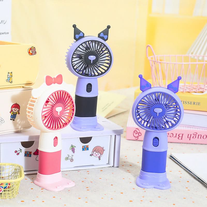 Portable Cartoon Handheld Fan – USB Rechargeable, Detachable Base