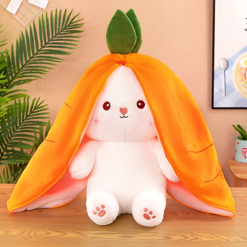 Transforming Strawberry & Carrot Rabbit Plush Toy – Soft Bunny Pillow Doll