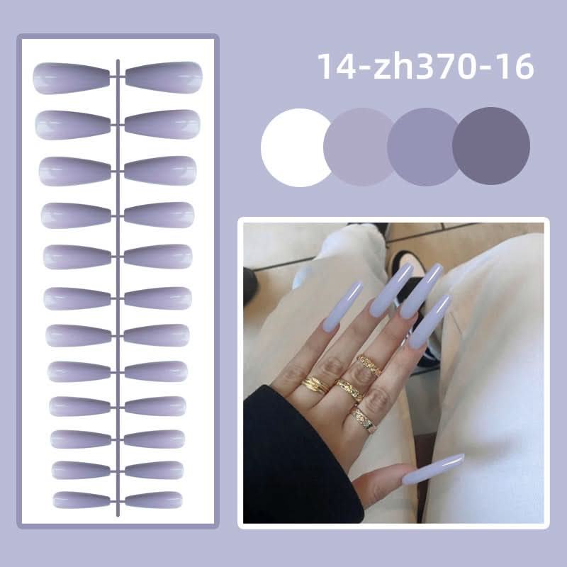 Long Ballet Shiny Trapezoidal Nail Stickers – 24-Piece Solid Color Set