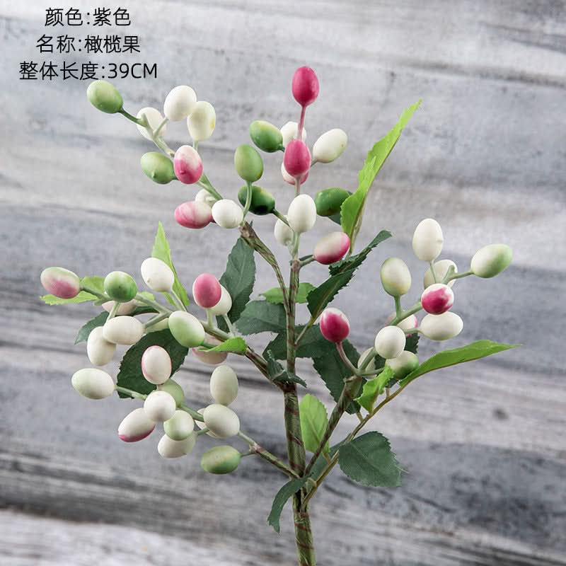Set of 2pcs. Berry Olive Bean Branch Artificial Christmas Flower