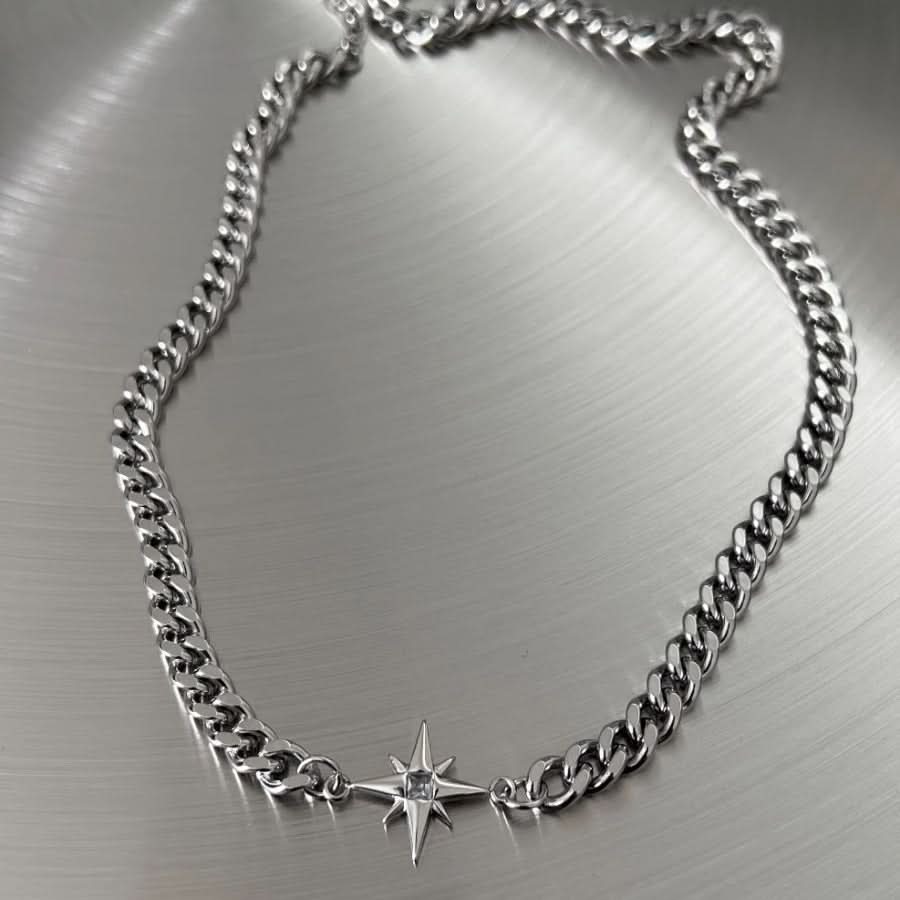 Men’s Eight-Pointed Star Pendant Necklace – Cuban Chain