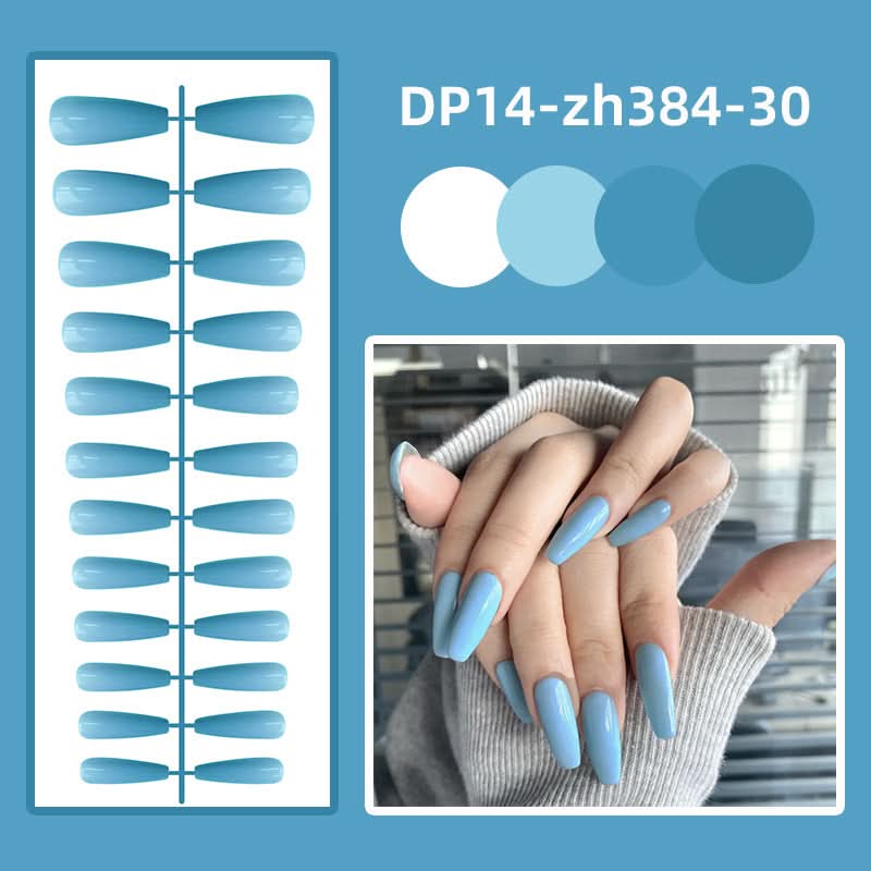 Long Ballet Shiny Trapezoidal Nail Stickers – 24-Piece Solid Color Set