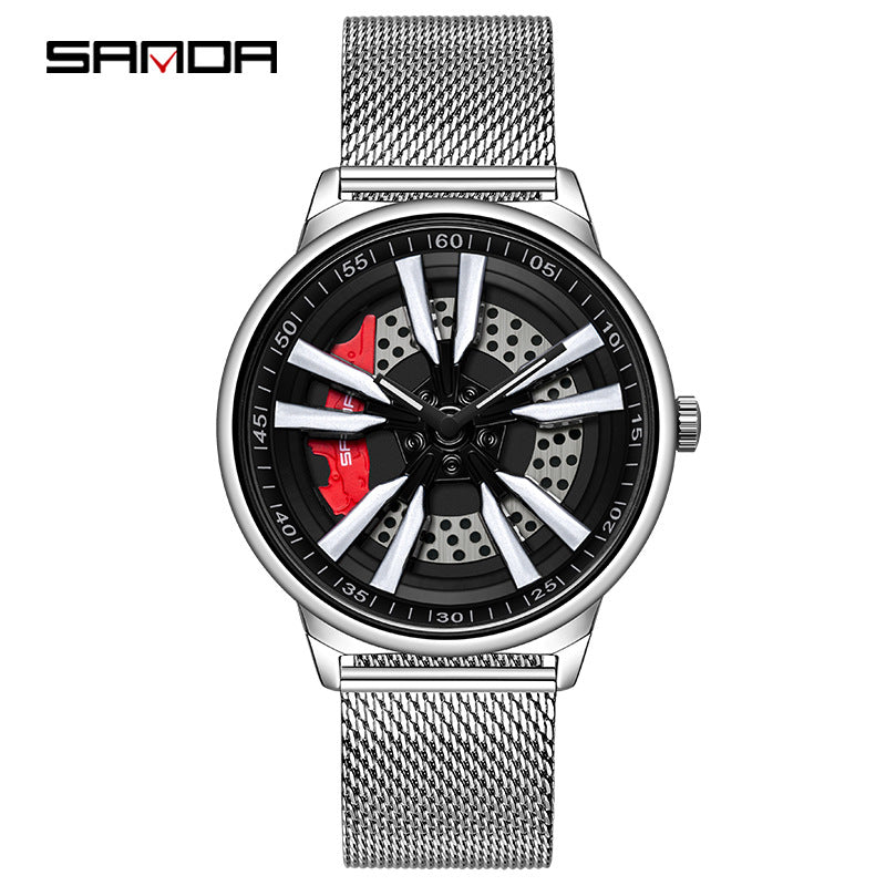 Sanda Men’s Mesh Stainless Steel Quartz Watch – Hollow Dial Analog Wristwatch