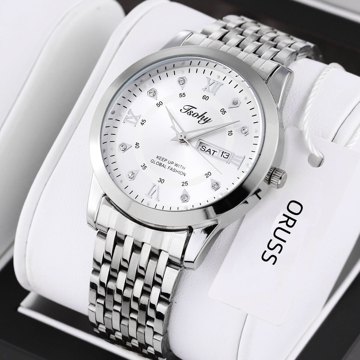 Men's Business Style Quartz Watch – Calendar & Week Display, Alloy Strap