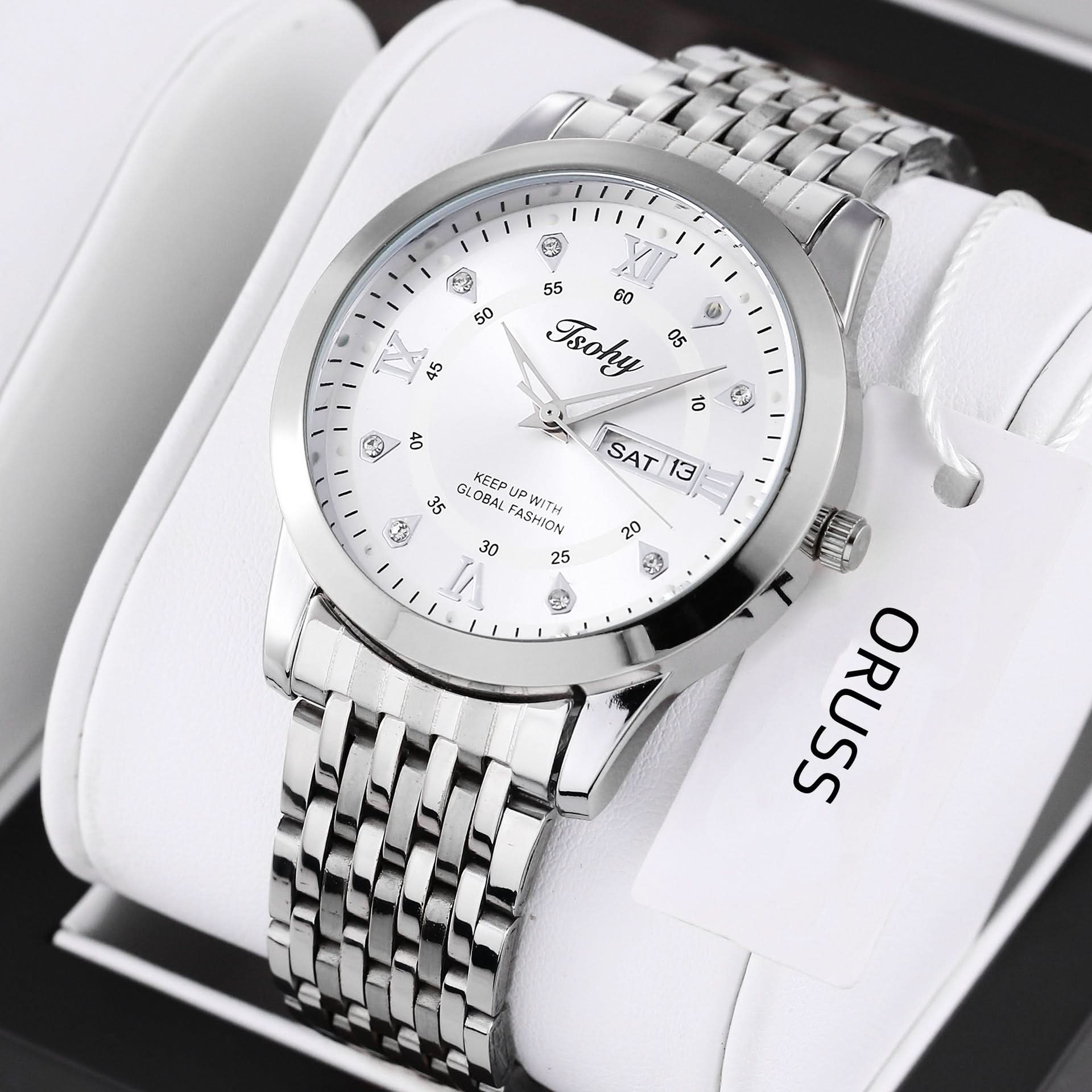 Men's Business Style Quartz Watch – Calendar & Week Display, Alloy Strap