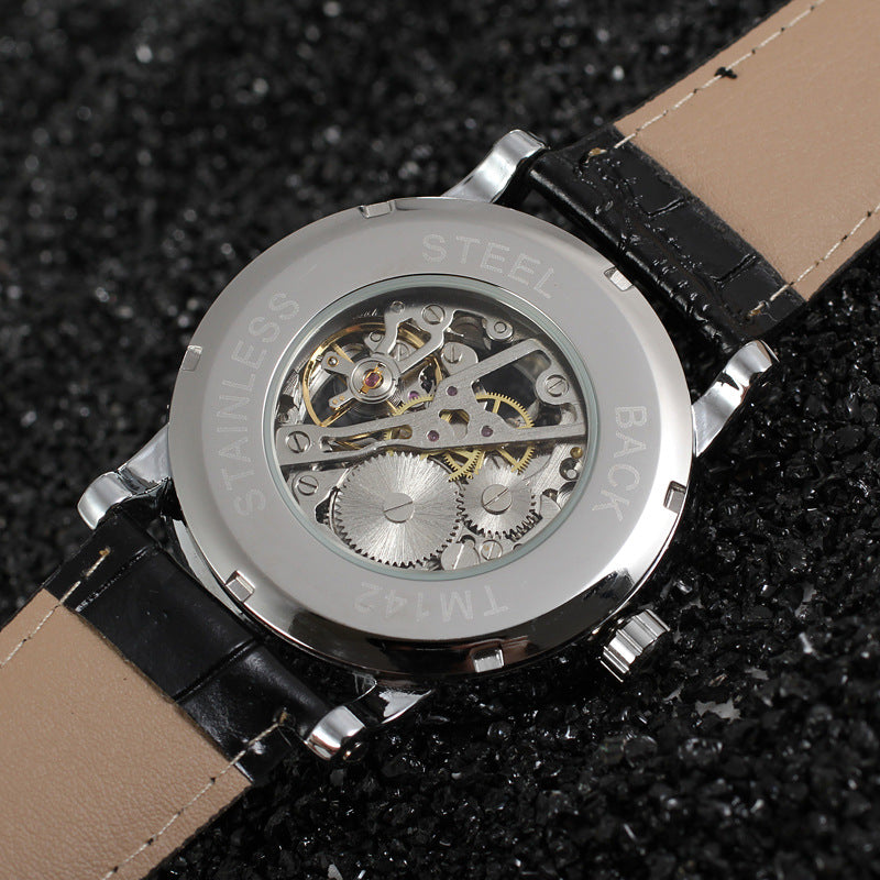 T-Winner Men’s Skeleton Mechanical Watch – Classic Roman Numerals, Leather Strap