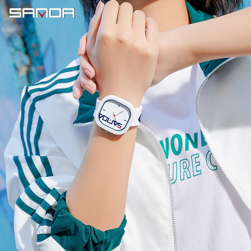 Sanda Square Sports Watch – Waterproof Silicone Analog Watch for Students & Casual Wear