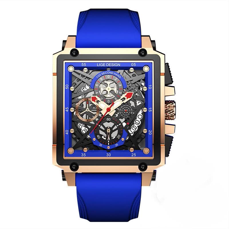 Men’s Square Chronograph Sports Watch – Calendar, Silicone Strap