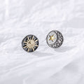 Sun & Moon Stud Earrings – Silver-Gold Unisex Fashion Jewelry