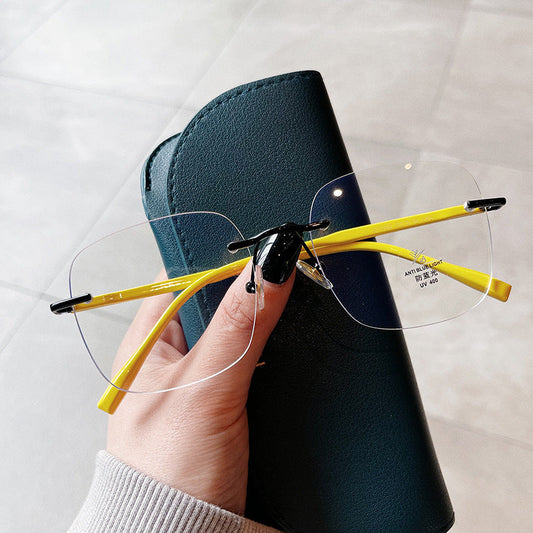 Korean Frameless Anti-Blue Light Glasses – Minimalist Square Myopia Eyewear for Adults
