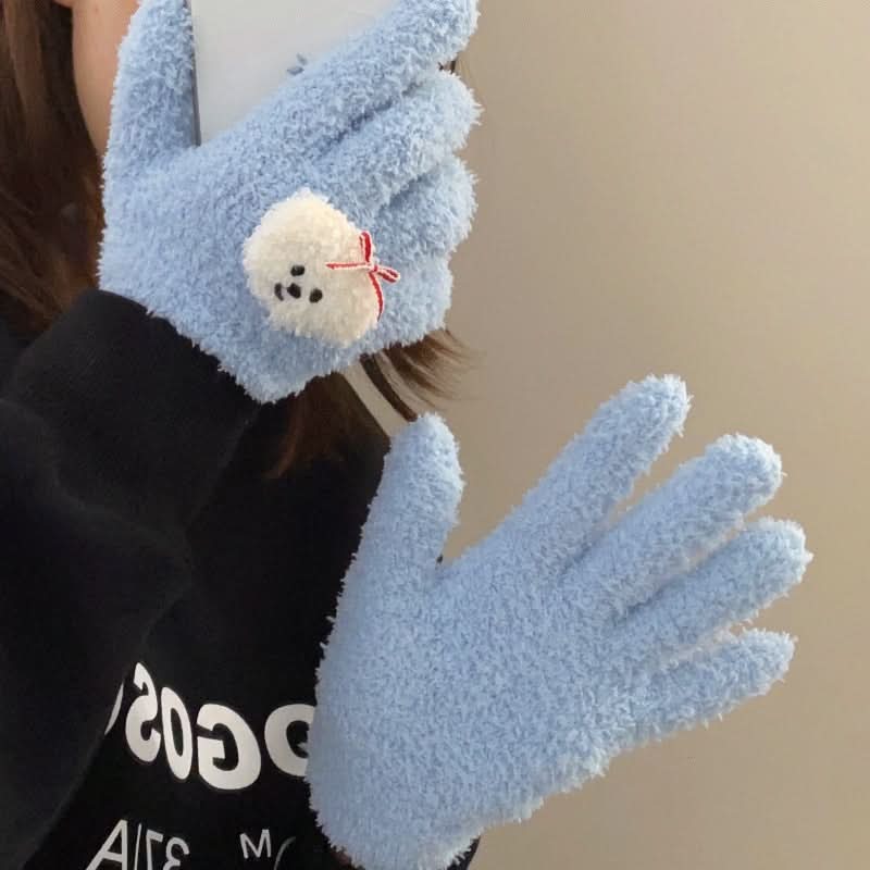 Cute Cartoon Coral Fleece Winter Gloves