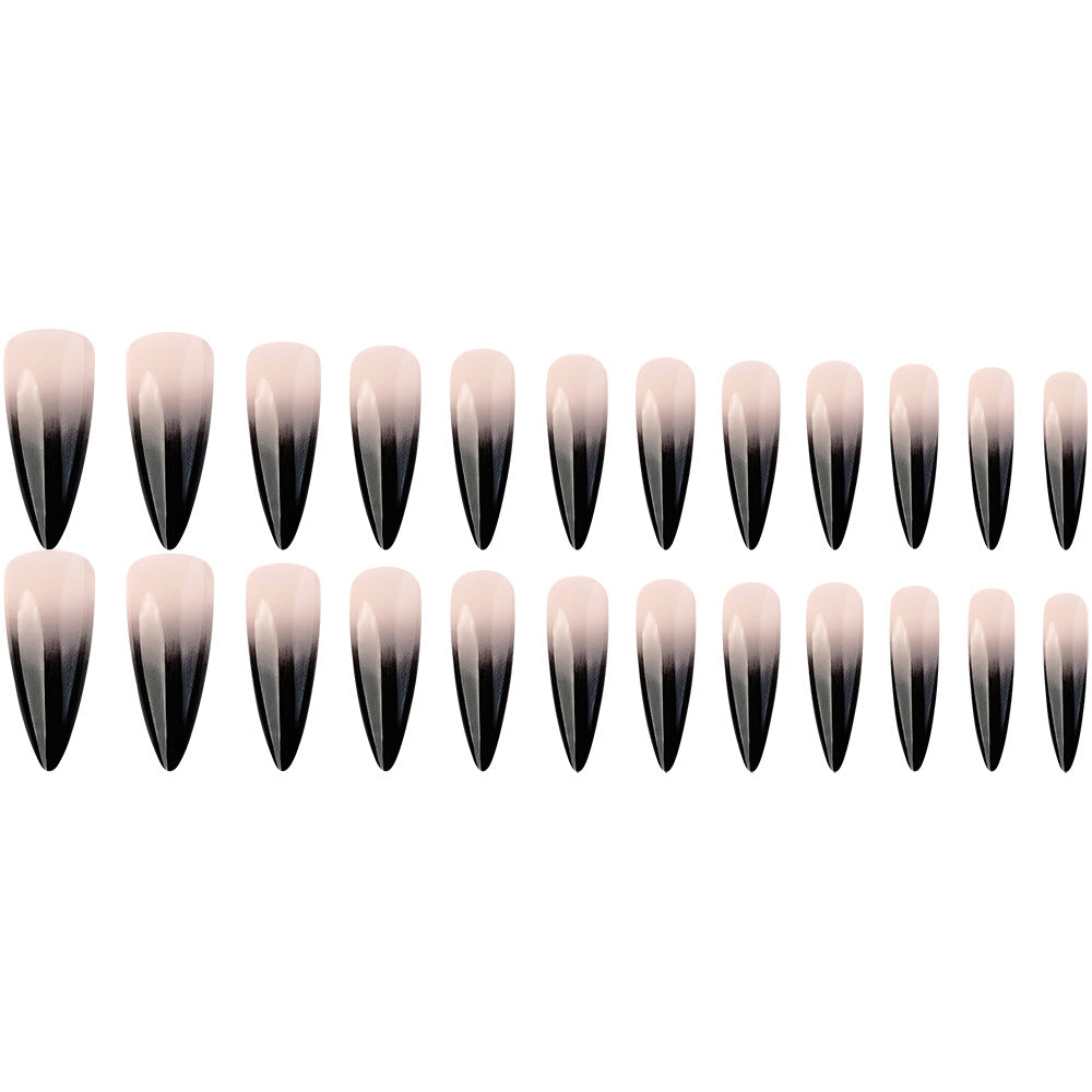 Bold Stiletto Press-On Nails with Black Gradient Ombre Design, Glue-On Nails