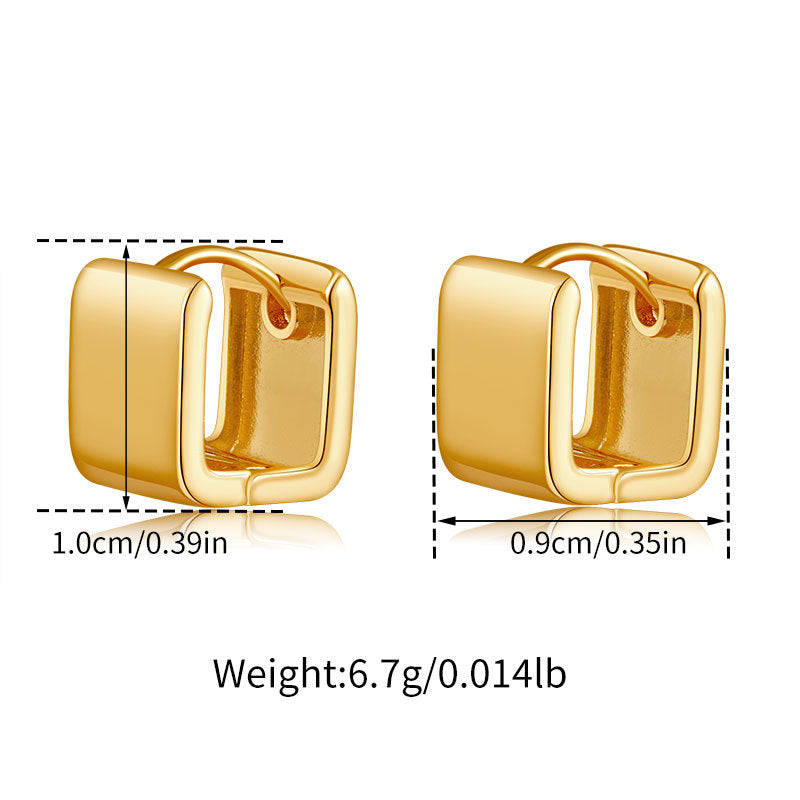 Minimalist Gold Ear Clips for Women – Square Copper Earrings, Trendy Cold Style Jewelry