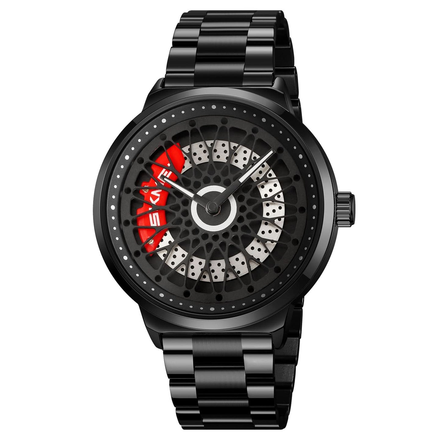 Men’s Waterproof Quartz Watch – Hollow Rotating Dial, Steel or Leather Strap