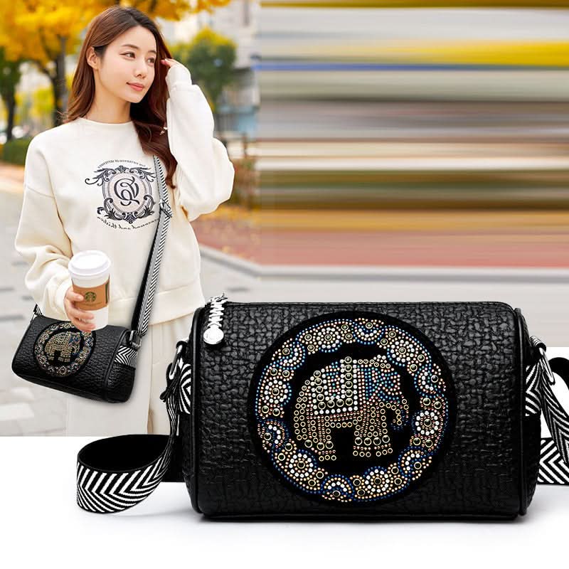 Women's Diamond-Embellished Crossbody Bag – With Wide Shoulder Strap