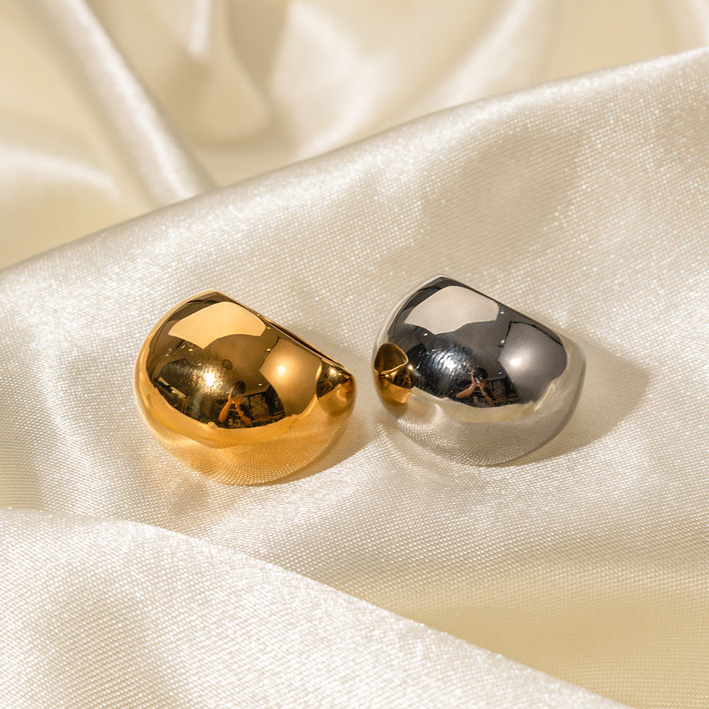 Trendy Gold & Silver Stainless Steel Dome Ring – Bold Adjustable Statement Jewelry