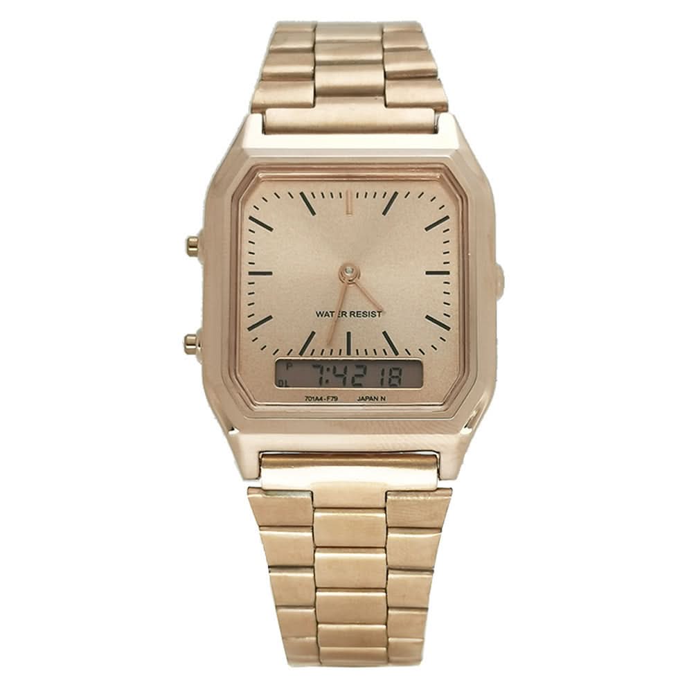 Men’s Classic Retro Golden Electronic Watch with Steel Band