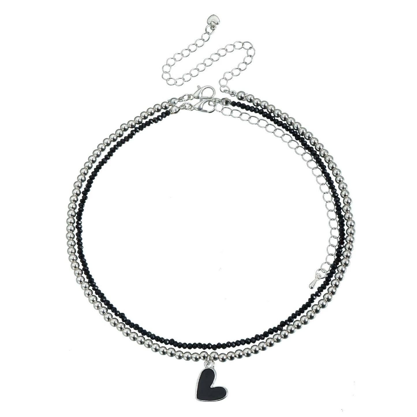 Black Heart Pendant Necklace – Y2K Glass Clavicle Chain for Women