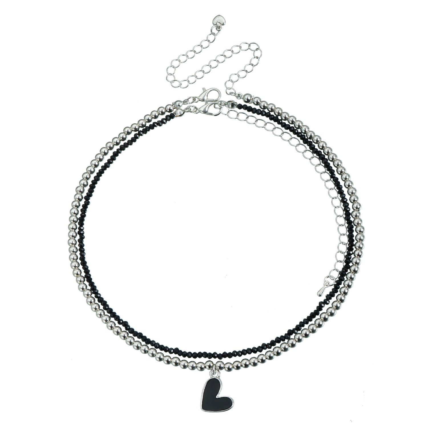 Black Heart Pendant Necklace – Y2K Glass Clavicle Chain for Women