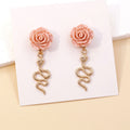 Women’s Geometric Rose Earrings – Retro Snake-Shaped Metal Long Drop Design