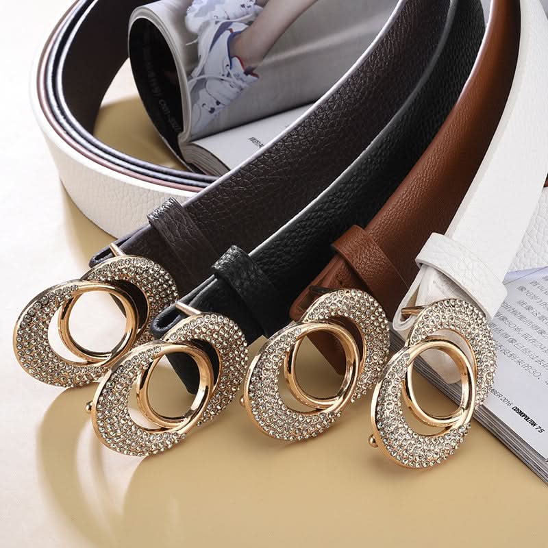 Women's Elegant Thin Belt – Double Round Buckle Waist Belt