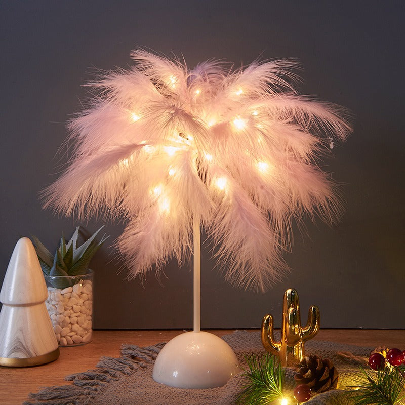 LED Feather Table Lamp – 50cm Romantic Night Light with Remote, USB Powered