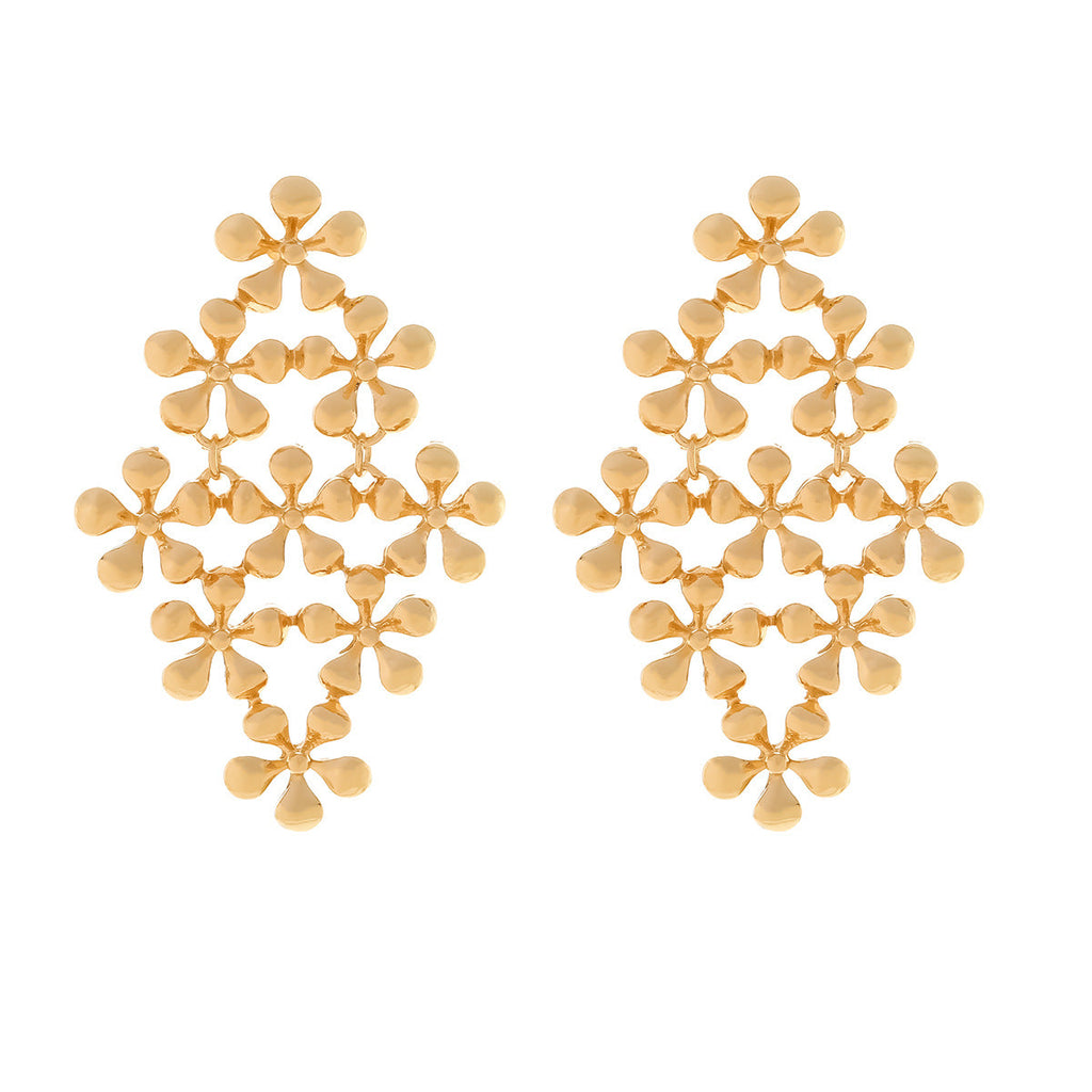 Vintage Floral Drop Earrings for Women – Gold Alloy Multi-Layer Statement Jewelry