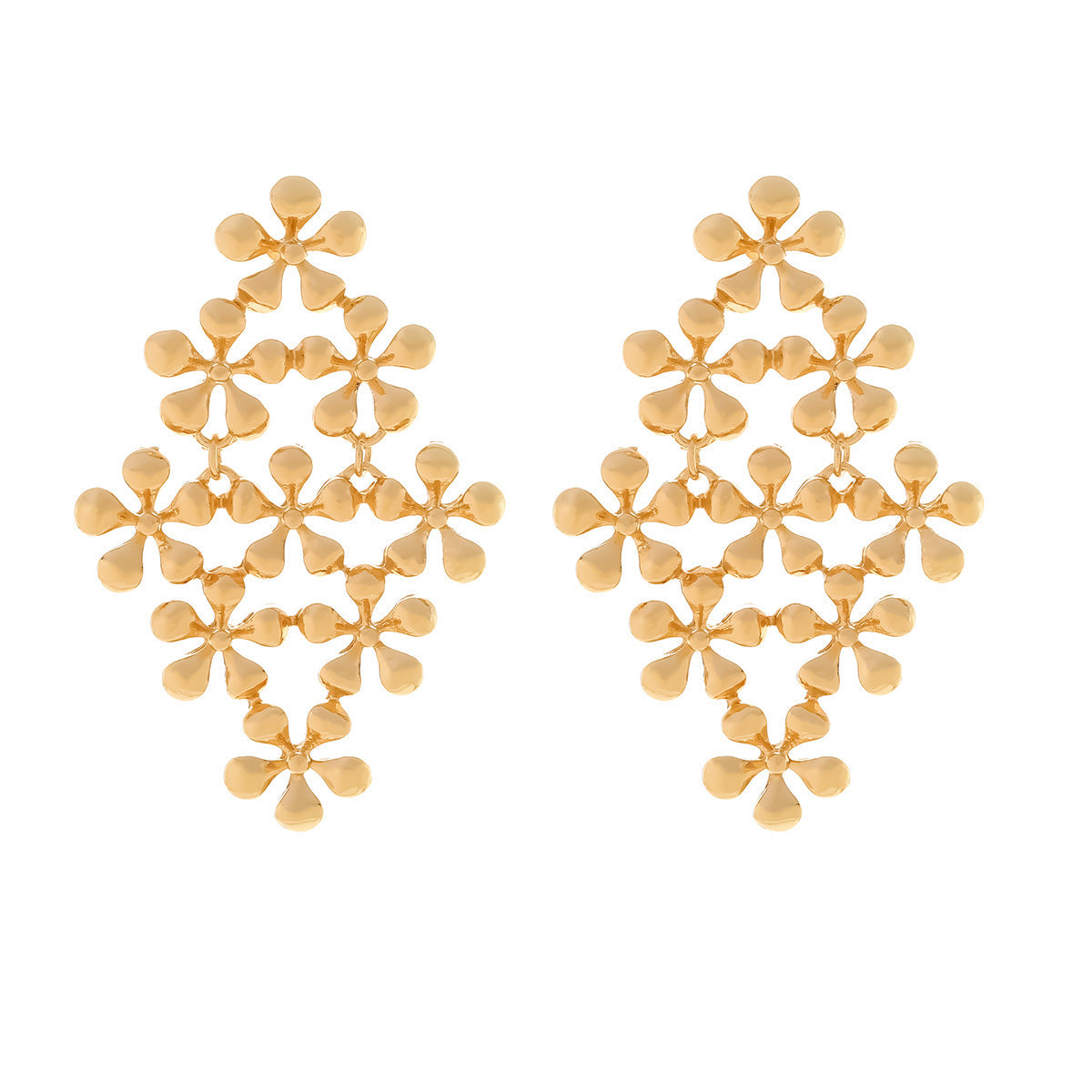 Vintage Floral Drop Earrings for Women – Gold Alloy Multi-Layer Statement Jewelry