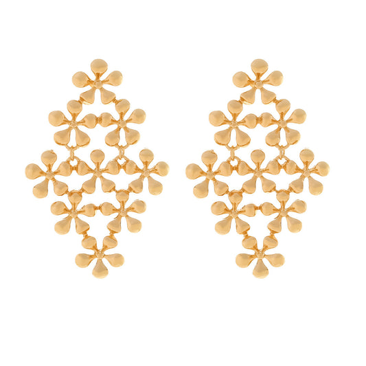 Vintage Floral Drop Earrings for Women – Gold Alloy Multi-Layer Statement Jewelry