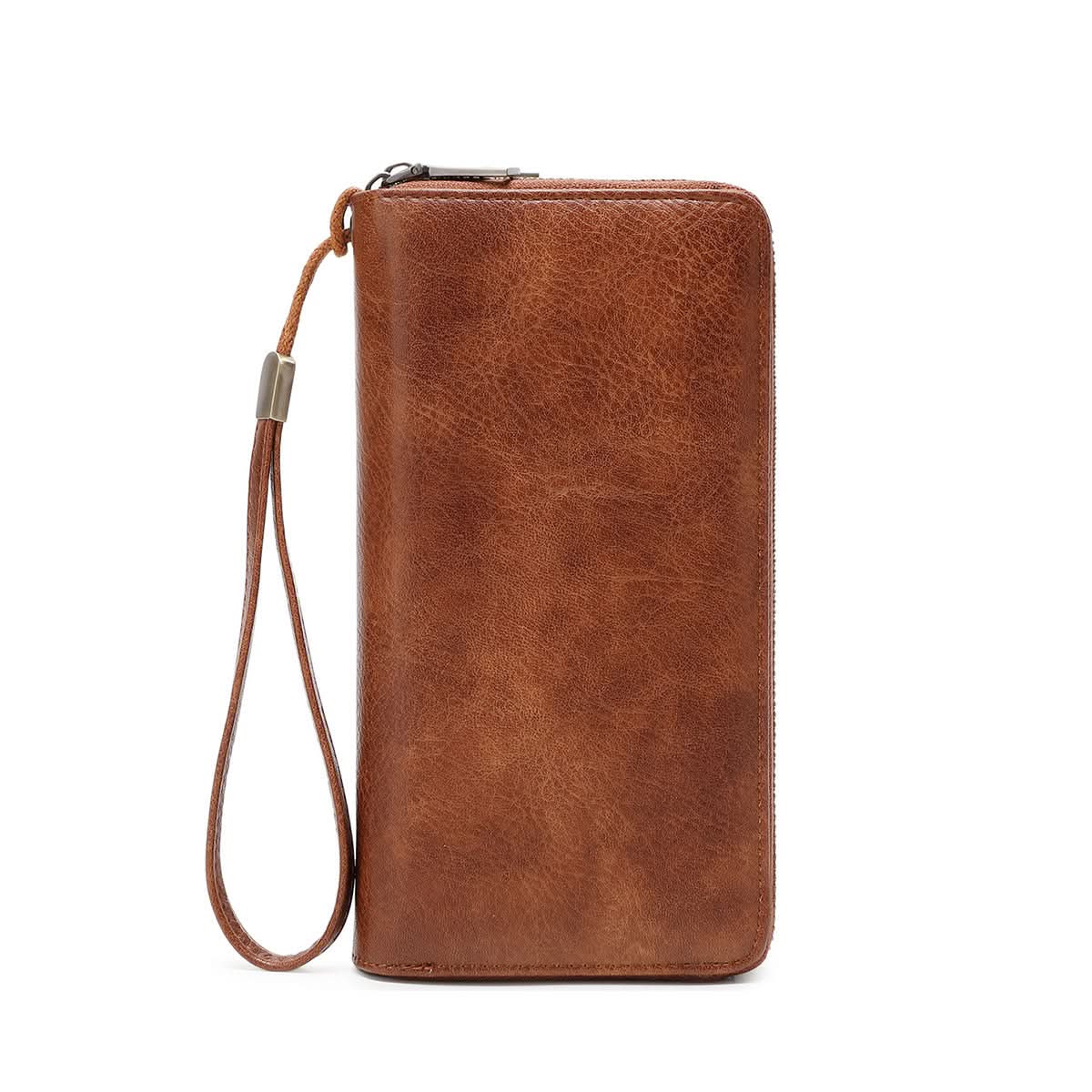 Men's RFID Blocking PU Leather Wallet – Double Zipper Clutch