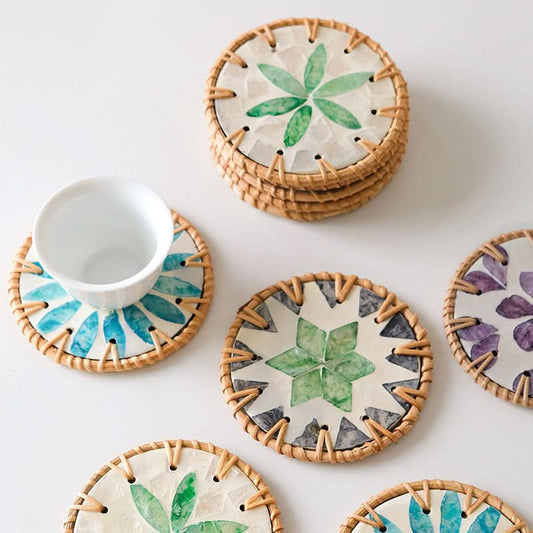 Hand-Woven Rattan & Insulation Pad Shell Coaster