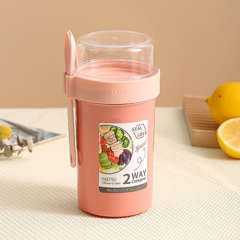 Double-Layer Yogurt & Salad Cup – Portable Breakfast Container with Fork
