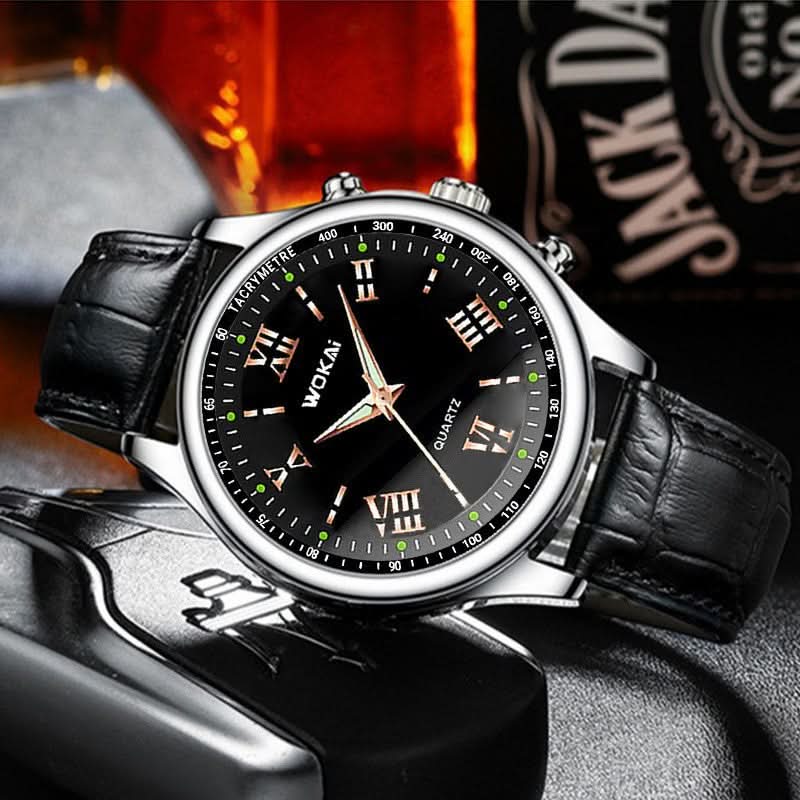 Men’s Quartz Watch, Roman Numerals-Black
