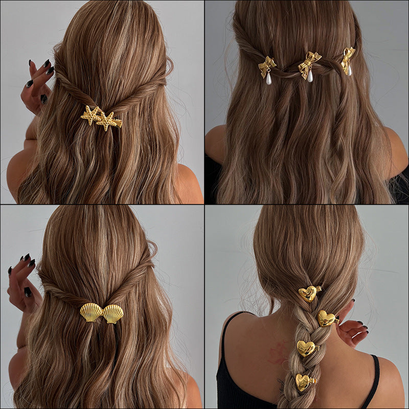 Alloy Decorative Hair Clips – Cute Bow & Heart Hair Accessories for Women