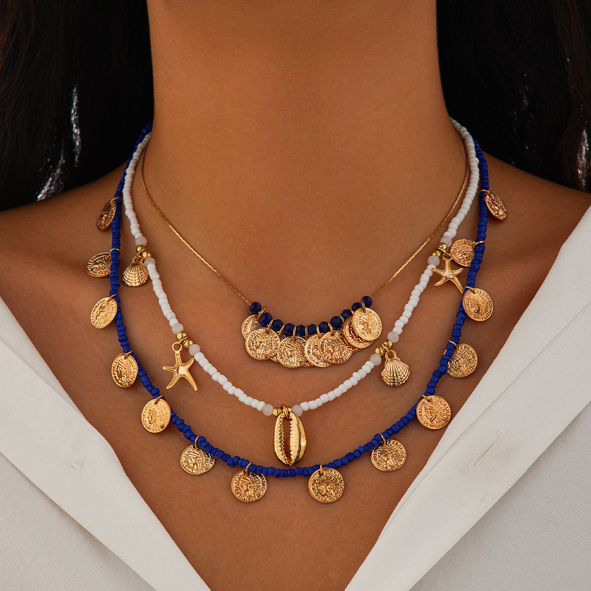 Ocean Medley Charm Cluster Necklace for Women – Fashionable Alloy Jewelry