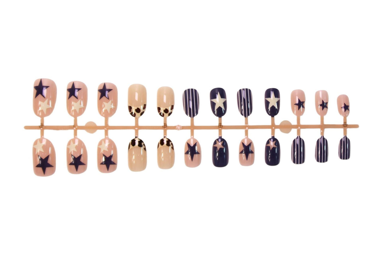 Navy Star & Stripe Oval Press-On Nails – Bold Leopard Print Nail Art