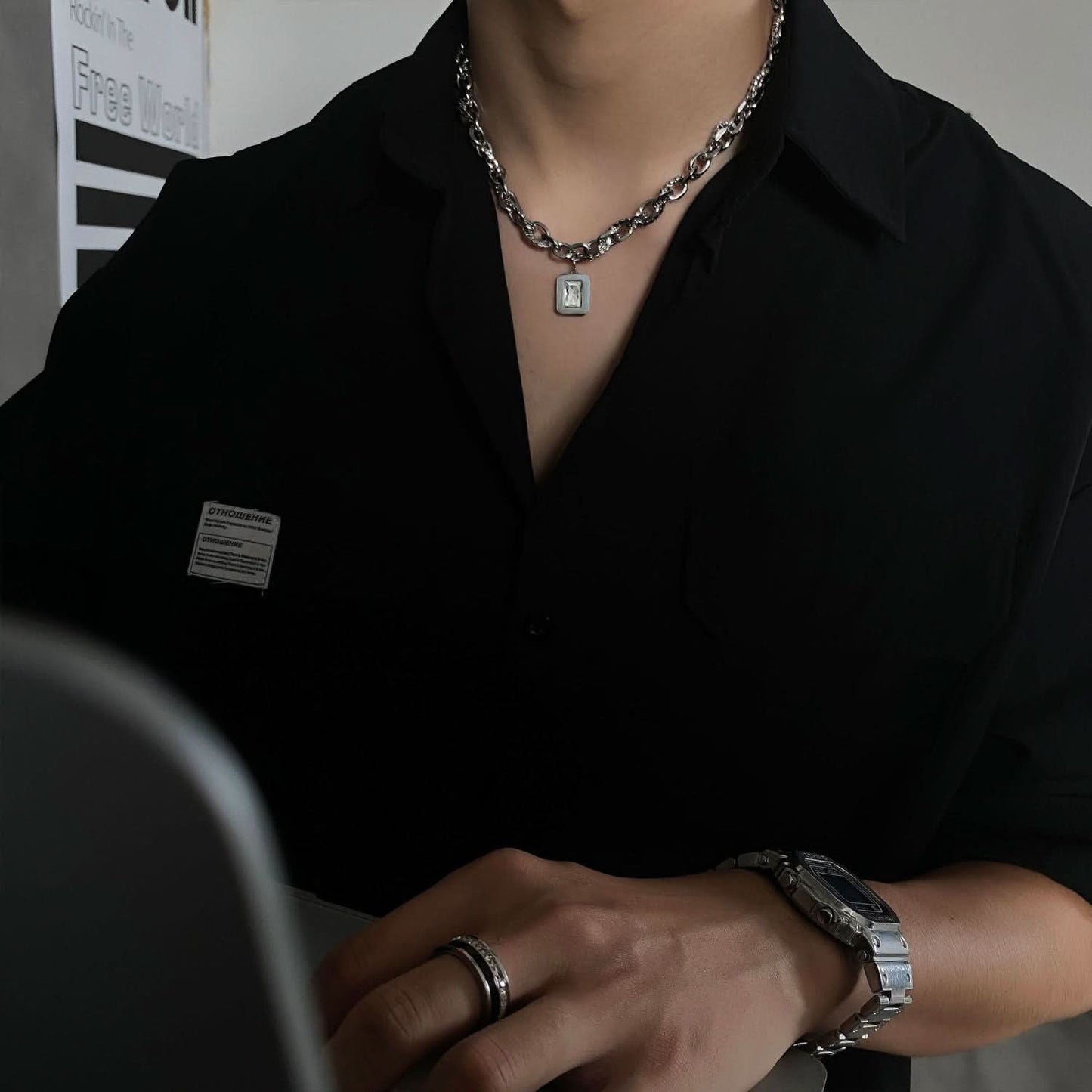 Men’s Hip-Hop Zircon Square Pendant Necklace – Trendy Clavicle Jewelry