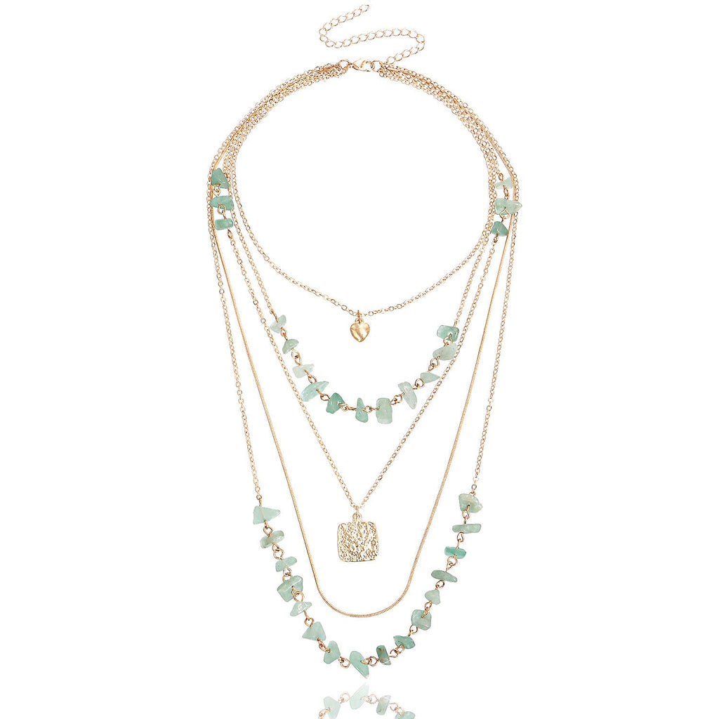 Vintage Turquoise Heart Pendant Necklace – Multi-Layer Chain Jewelry for Women