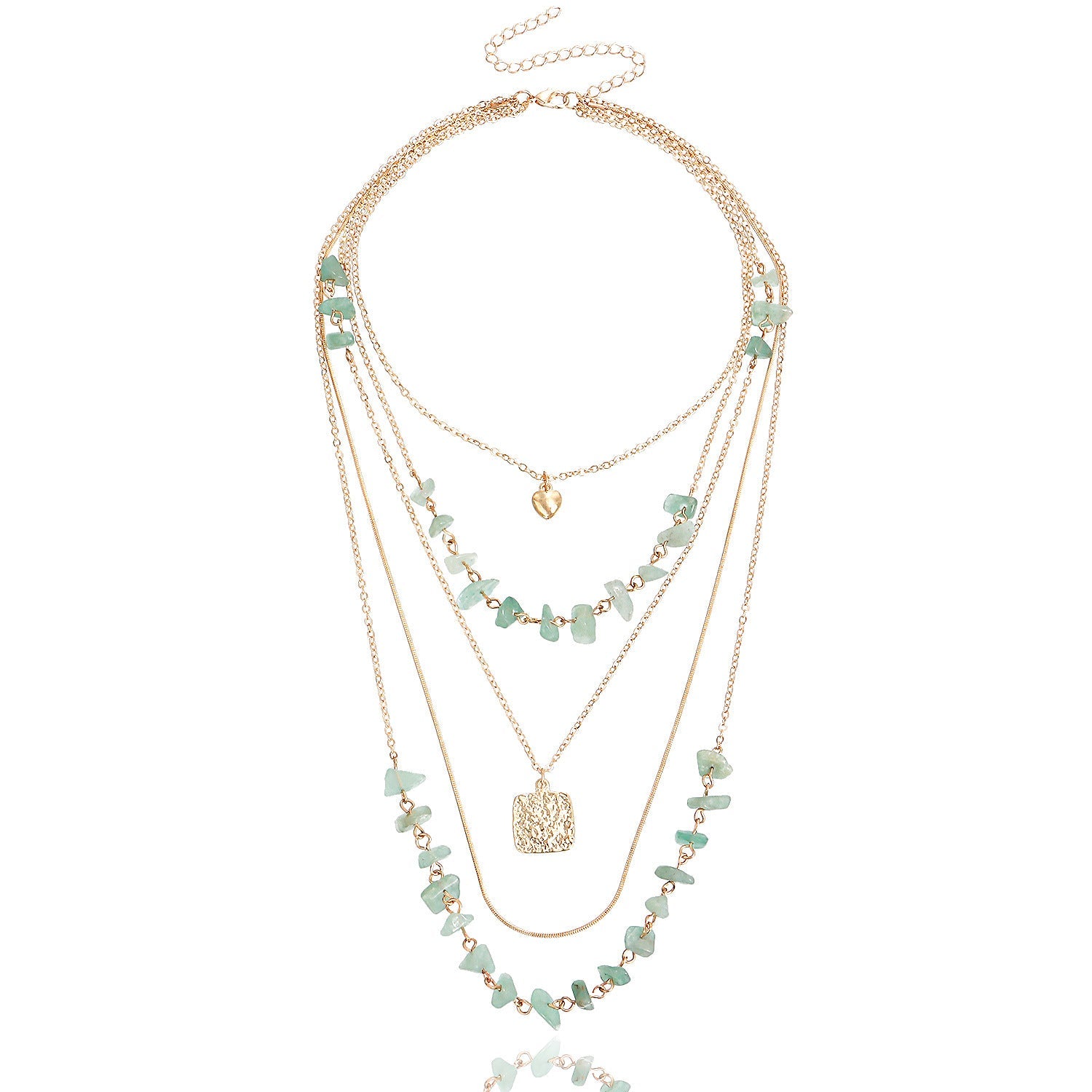 Vintage Turquoise Heart Pendant Necklace – Multi-Layer Chain Jewelry for Women