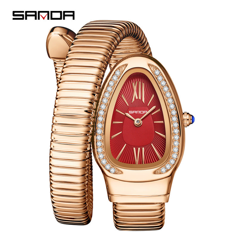 Sanda Women’s Quartz Watch – Snake-Shaped Teardrop Dial with Diamond Accents Timepiece