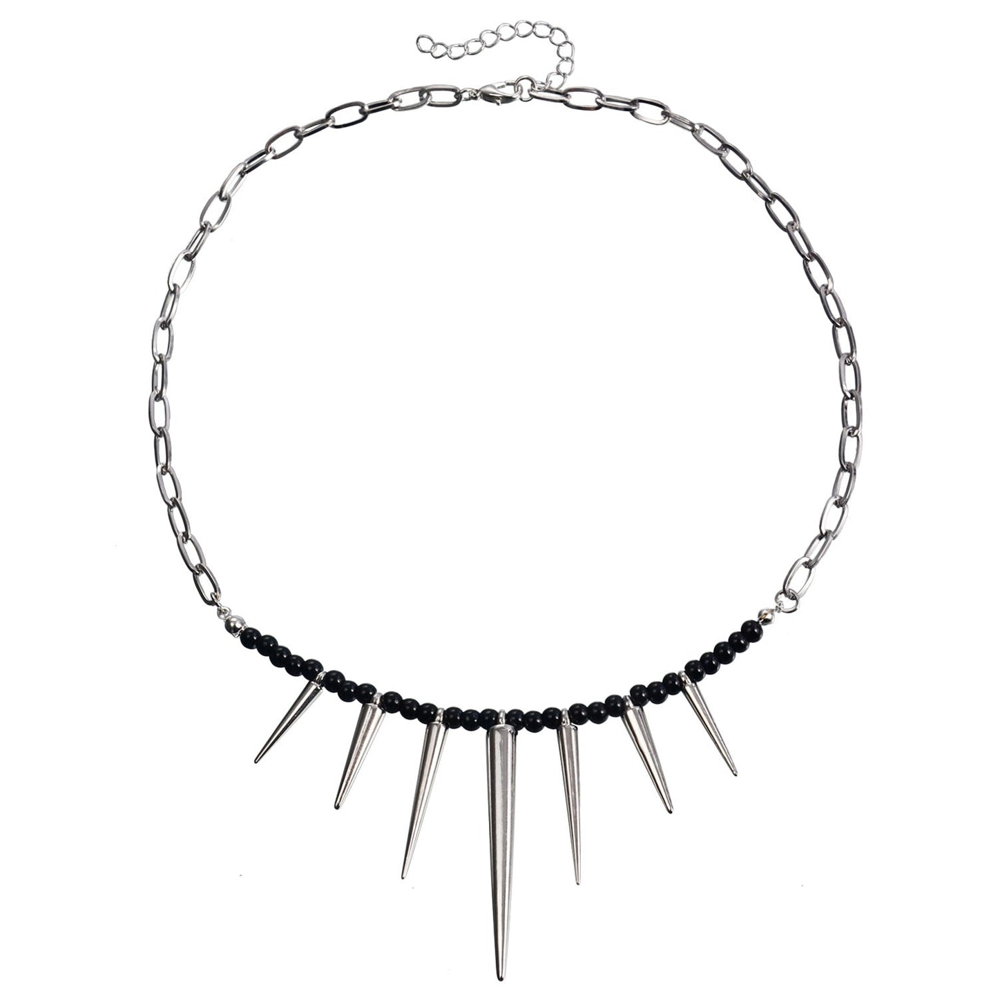Punk Rivet Chain Necklace – Black Beaded Clavicle Choker for Women
