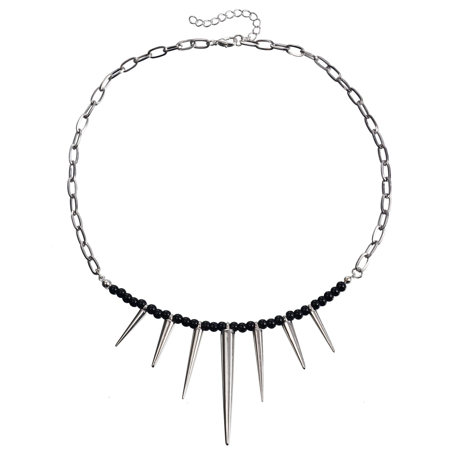 Punk Rivet Chain Necklace – Black Beaded Clavicle Choker for Women