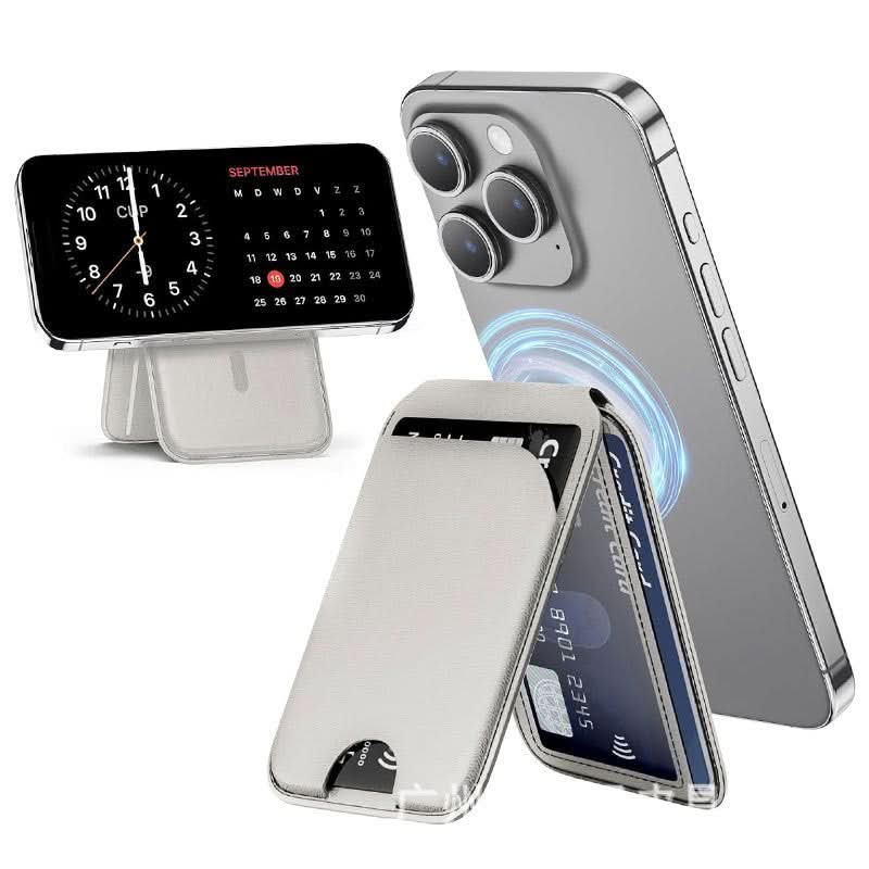 MagSafe Leather Card Holder with Metal Stand – Anti-Magnetic Wallet