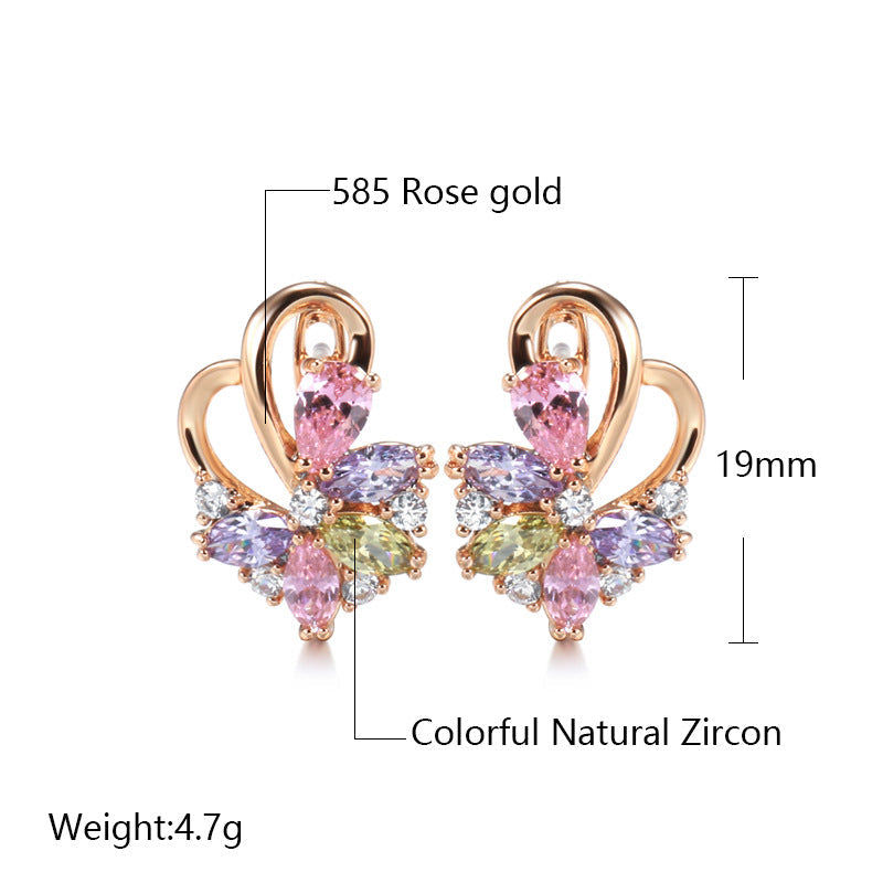 Pink Floral Zircon Earrings – Simple Geometric Jewelry