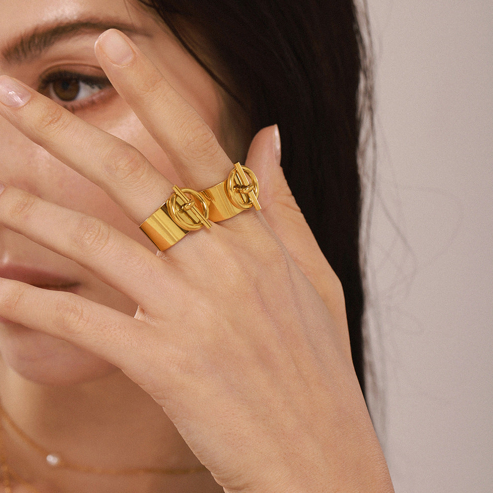 Minimal Modern Gold-Plated Stainless Steel Toggle Ring – Trendy Women's Fashion Jewelry