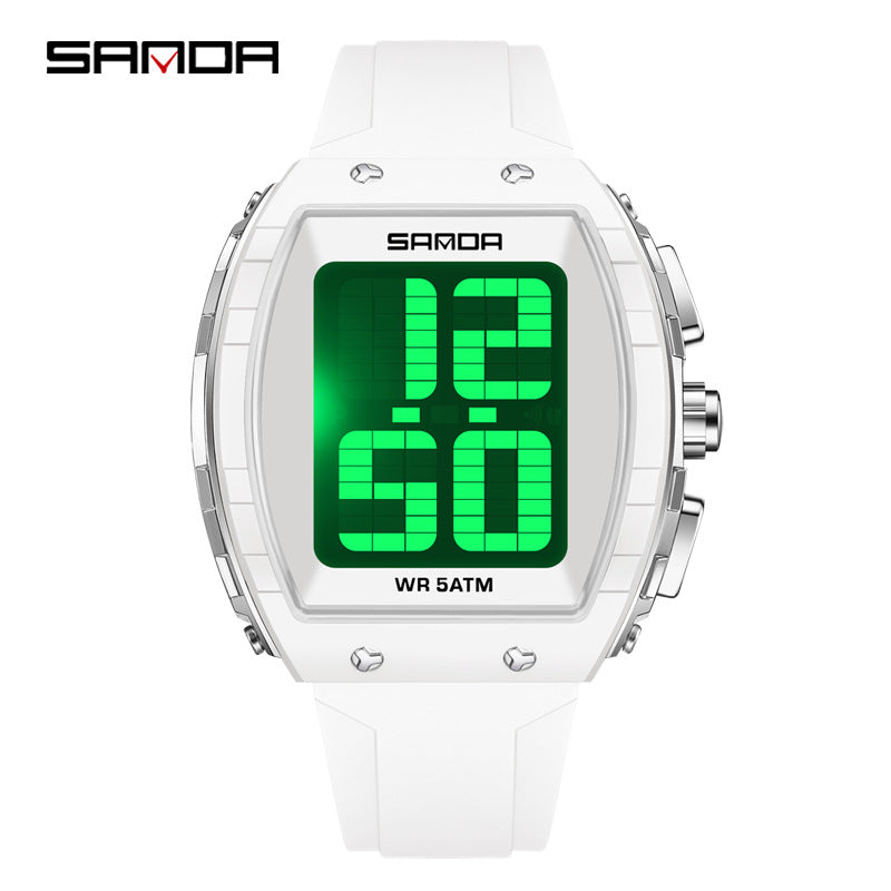Sanda Digital Barrel Watch – Waterproof Multifunction Student Watch with Voice Time