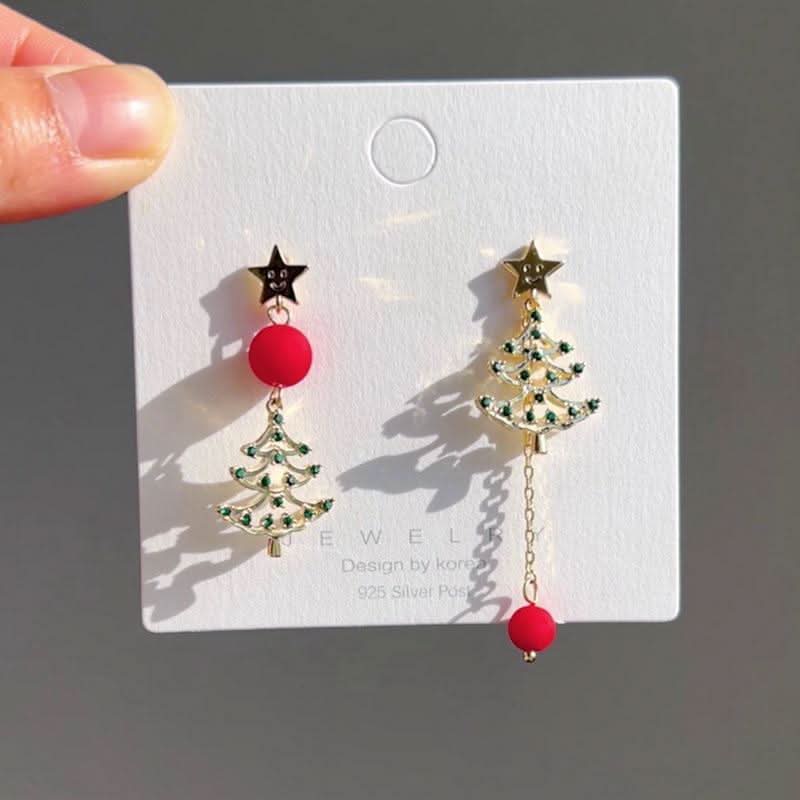 Christmas Tree Pearl Star Earrings for Women